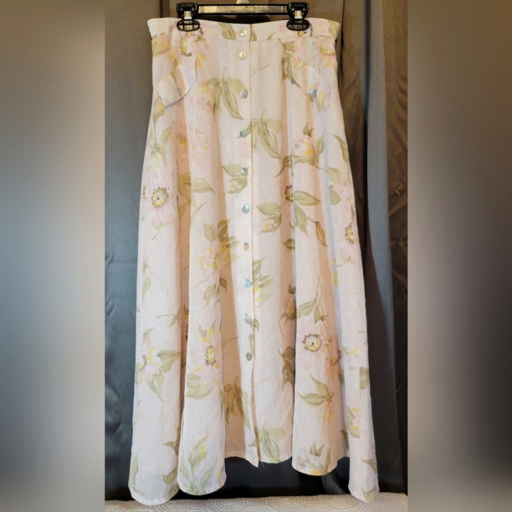 NYGARD Pink Floral Button-Down Maxi Skirt EU Size 10 EUC